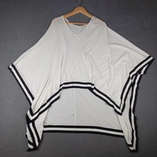 Witchery Poncho Womens One Size White Stripe Knit Kimono Lightweight Casual Poncho price