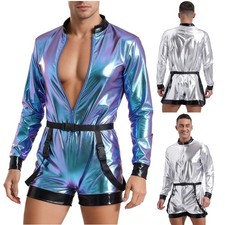 AU Men's Metallic Shiny Astronaut Jumpsuit with Belt Halloween Cosplay Costume Men's Costume price