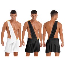 Men's Toga Greek God Costume One Shoulder Strap Ruffle Skirt Roman Party AU Men's Costume price