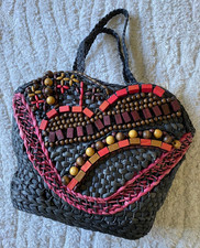 Mimco Women's Multicoloured Boho Beaded Woven Extra Large Beach Bag Tote Women's Beach Bag price