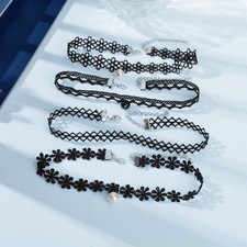 Retro Accessories 4pcs Black Elastic Lace Flower Boho Tattoo Choker Necklace set Pearl Necklace price
