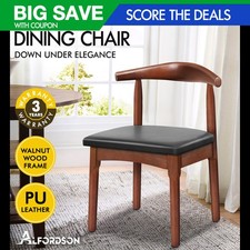 ALFORDSON 1x Dining Chair Kitchen Lounge Cafe Retro Walnut Wood PU Leather Seat Cafe & Canteen Chair price
