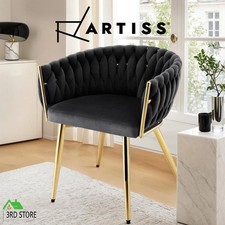 Artiss 1x Dining Chair Armchair Cafe Kitchen Lounge Chairs Velvet Weaving Black Cafe & Canteen Chair price