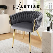 Artiss 1x Dining Chair Armchair Cafe Lounge Vanity Chairs Velvet Weaving Grey Cafe & Canteen Chair price