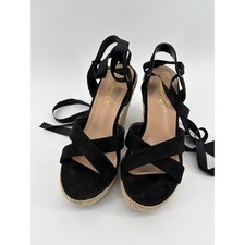 Allegra K Black 3" Heel Esoadrille LaceUp Wedge Platform Sandal Shoes, Size 9 Platform Shoes price