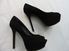 Pedro - Size 2 - Black Faux Suede 1.5" Platform 4" Heel Shoes Platform Shoes price