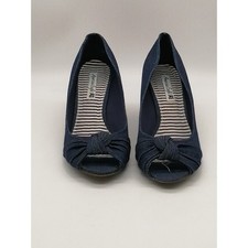 American Eagle Pumps Womens Blue Denim 11 Slip On Open Toe Shoe Wedge Heel Platform Shoes price