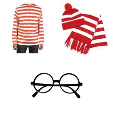 Wheres Wally Beanie Glasses Scarf Red & White Stripe Shirt Costume Set Book Week Boys' Socks Set price