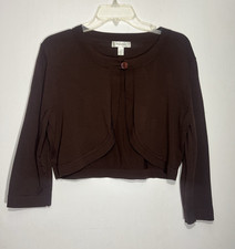 Dressbarn Brown Knit Cropped Bolero/Shrug Sweater Button Crew Neck Women's XL Bolero price