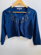 Review Navy Beaded Sequin Bolero Cardigan Sz 14 Occasion Cropped Bolero price