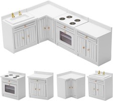 1:12 Miniature Kitchen Cabinet Set Integrated Stove Cupboard Dollhouse Furniture Kitchen Corner Set price