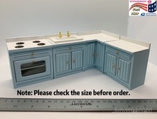 4pc Kitchen set Dollhouse 1:12 Blue Miniature Cupboard Corner Stove Sink Cabinet Kitchen Corner Set price