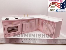 4pc Kitchen set Dollhouse 1:12 Pink Miniature Cupboard Corner Stove Sink Cabinet Kitchen Corner Set price