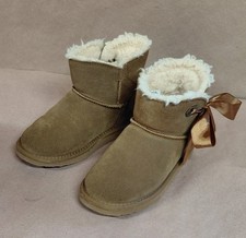 Girls Pawz by Bearpaw Bootie w/Ribbon Side Ties Brown Suede :  Size 1 Girls' Booties price