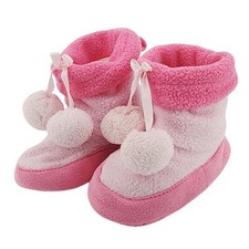 Baby Girl Pink Fleece Pom Pom Slipper Booties Non-Slip XS 3-4 Infant Shoes Girls' Booties price