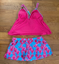 Women's 2X Pink Tankini Swimsuit Shell Print Skirted Bottom 2 Piece Plus Size Tankini price