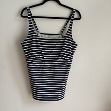 Lands End Tankini Swim Top Size 18 Built In Bra Underwire Navy & White Stripes Tankini price
