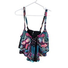 Torrid Tankini Swim Top Women's 2 Flounce Ikat Print Swimsuit Beach Vaction Tankini price