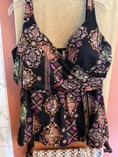 Lands End swim  Black & Purple Geometric Pattern Tankini Women's Size 18 Tankini price