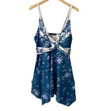 Women Blue Floral Swim Dress Tankini Set 1X Handkerchief Hem Beachwear Tropical Tankini price
