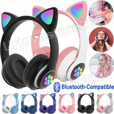 Cat Ear Bluetooth Wireless Headphones LED Mic Stereo Headsets Kids Girls RGB AU Kids' Headphones price