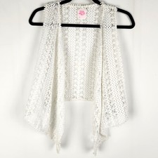 Piping Hot Girls Crochet Open Jacket Vest Youth Size 10 White Boho Sleeveless Girls' Vest price