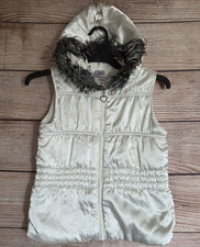 Junior Zone Vest ~ Size 12 Girls ~ Ivory Satin Puffer Hooded Faux Fur trim Girls' Vest price