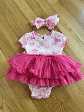 Barbie Baby Girl Tutu One Piece Pink Outfit With Headband 6-9 Months Baby Mevlut Outfit price
