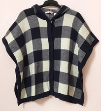 Country Road Girls Knitted Hooded Poncho Size M Navy Blue/Cream White Check Girls' Poncho price