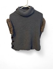 Aspen Kids Girls Sleeveless Gray Cowl Neck With Faux Fur Trim Size Large 14 Girls' Poncho price