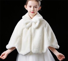 Girls Kids White Wedding Dress Cape Party Faux Fur Warm Shawl Wrap Scarf Stole C Girls' Poncho price