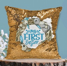 Easter Bunny Cushion Cover Sequin Throw Pillow Flip My First Easter Personalised Baby Gold Pillow price