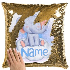 Elephant Cushion Cover - Mermaid Sequin Pillow - Personalised - 4 Colours Baby Gold Pillow price