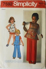 Simplicity 7592 Girls Reversible Tunic Smock Shorts Pants Sewing Pattern Sz 4 FF Girls' Tunic price