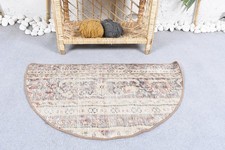 Turkish Vintage Round Rug 2,5x1,5 ft, Beige Brown Plants & trees Wool Rug Turkish-Style Toilet price