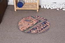 2x2 ft Vintage Rug, Round Turkish Rug, Blue Animal Print Rug Turkish-Style Toilet price