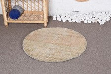 Vintage Turkish Rug, 2,3x2,3 ft Round Rug, Beige Brown Camouflage Wool Rug Turkish-Style Toilet price
