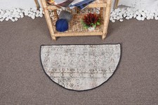 Vintage Turkish Round Rug 2,5x1,5 ft, Gray Polka dot Rug Wool Turkish-Style Toilet price
