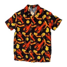 Jay Jays Mens L Hawaiian Party Shirt Black Lobsters Prawns Shrimp Seafood Print Seafood price