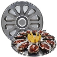 12 Oyster Wheel Cooking Serving Tray Spun Steel Round Server Seafood Plate +Dish Seafood price