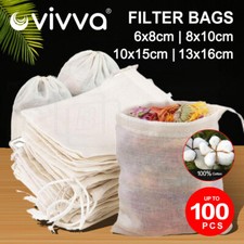 UP 100x Reusable 100% Cotton Muslin Filter Bags Spices Herbs Tea Soup Drawstring Spices price