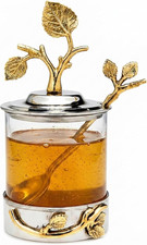 Leaf Jam/Honey Jar with Spoon, Silver/Brass Honey and Jam price