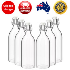 6x Clip Top Water Bottle 1 L Round Glass Bottle Flip Top Glass Bottles 1000ml Water price
