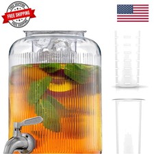 Fluted 1-Gallon Drink Dispenser. Glass Beverage Dispenser with Stainless stee... Lemonade and Fruit Juice price