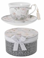 CUP and SAUCER SET white Vintage Rose coffee tea Plate mug Easter Egg gift box Traditional Beverages price