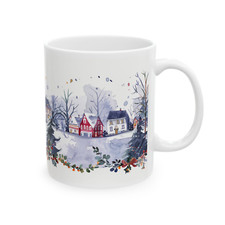 Christmas Winter Village Coffee Mug Holiday House Scene Snow Trees Ceramic Cup Traditional Beverages price
