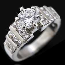 9K WHITE GOLD GF SOLID PRINCESS PAVE SIMULATED DIAMOND ENGAGEMENT WEDDING RINGS Diamond Solitaire Ring price
