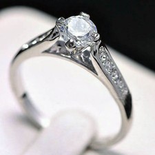 18K White GOLD GF R42 ENGAGEMENT WEDDING SIMULATED DIAMOND WOMEN SOLID RING GIFT Diamond Solitaire Ring price