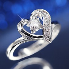 9K WHITE GOLD GF LOVE HEART SOLITAIRE LAB DIAMOND LADIES WEDDING ENGAGEMENT RING Diamond Solitaire Ring price