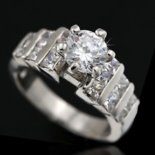 18K WHITE GOLD GF Silver CT Solitaire lab diamond Square WEDDING DRESS BAND RING Diamond Solitaire Ring price